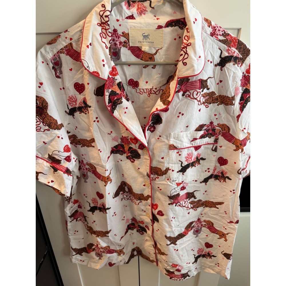 Printfresh Womens Large Valentine Dachshund Pajama Top Cotton Short Sleeve Shirt